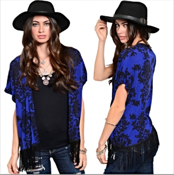 blue sketch Other - Fringe short sleeve cardigan